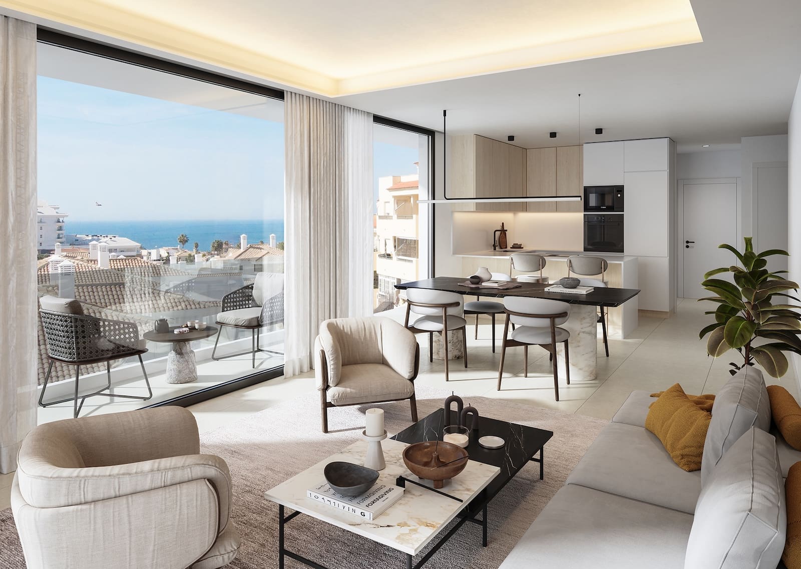 Belvedere Collection Costa del Sol luxury apartments with sea views - terrace at sunset | MDR Luxury Homes